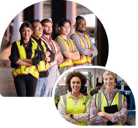 General labour workers in safety vests