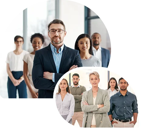 Collage of office team members