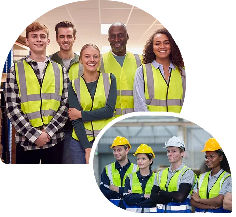 General labour team in safety vests
