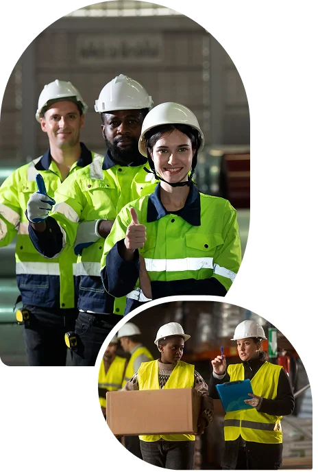 General labour workers in high-visibility jackets