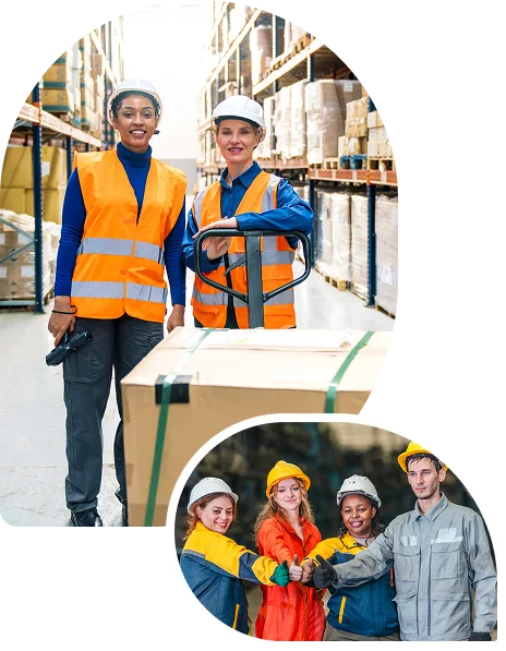 Warehouse workers moving stock