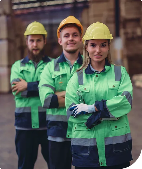 Industrial workers in hard hats and uniforms in Chilliwack