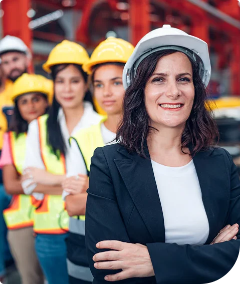 Staffing manager with general labour workers in hard hats in Delta