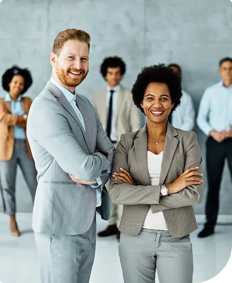 Business professionals standing in an office