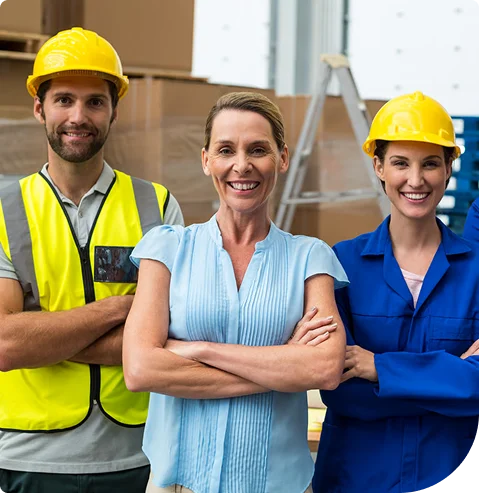 Labour workers in hard hats with a staffing manager in New Westminster